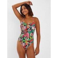 Accessorize Tropical Print V Insert Swimsuit - Black