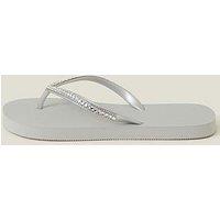 Accessorize Crystal Embellished Flip Flops - Silver/ Grey