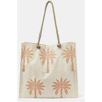 Accessorize Palm Embellished Shopper Bag - Natural