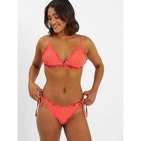 Accessorize Coral Seersucker Frill Trim Top - Coral