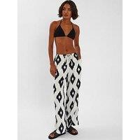 Accessorize Abstract Diamond Print Wide Leg Trouser - Black/White