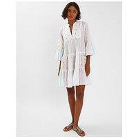 Accessorize Jacquard Stripe Flute Sleeve Mini Dress Pink