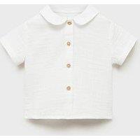 Mango Baby Unisex Peter Pan Collar Short Sleeve Shirt - Light Cream