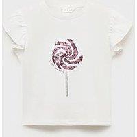 Mango Younger Girls Sequin Lolly Short Sleeve T-Shirt - Light Cream
