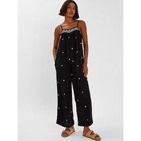 Accessorize Embroidered Beach Jumpsuit - Black