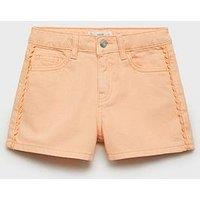 Mango Girls Lace Trim Denim Shorts - Orange