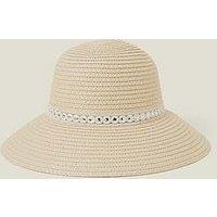 Accessorize Embroidered Straw Sun Hat - Natural