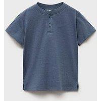 Mango Younger Boys Grandad Collar Short Sleeve Tshirt - Blue