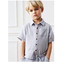 Mango Younger Boys Cheesecloth Co-Ord Short Sleeve Shirt - Light Blue