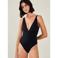 Accessorize Wrap Plunge Shaping Swimsuit - Black