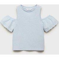 Mango Girls Frill Cold Shoulder Tshirt - Light Blue