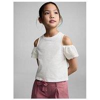 Mango Girls Frill Cold Shoulder Tshirt - Light Cream