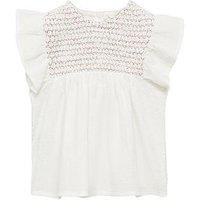 Mango Younger Girls Embroidered Frill Blouse - White