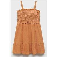 Mango Girls Crochet Bodice Strappy Dress - Orange