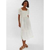 Accessorize Embroidered Puff Sleeve Midi Dress - White