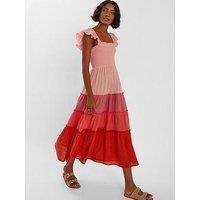 Accessorize Colourblock Tiered Midaxi Dress - Pink/Red
