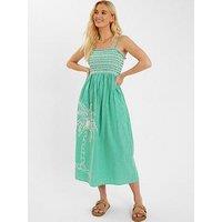 Accessorize Stripe Palm Embroidered Midi Dress - Green