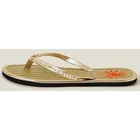 Accessorize Sun Embroidered Seagrass Flip Flops - Gold