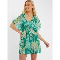 Accessorize Palm Chiffon Kaftan - Green