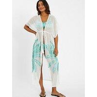 Accessorize Palm Embroidered Maxi Kaftan - Ivory