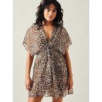 Accessorize Animal Chiffon Kaftan Cover Up - Brown