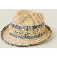 Accessorize Navy Marl Trim Trilby - Natural