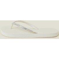 Accessorize Crystal Embellished Flip Flops - Cream