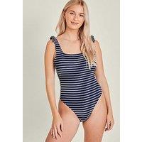 Accessorize Stripe Tie Strap Shoulder Swimsuit - Navy