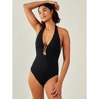 Accessorize Metal Detail Halter Neck Shaping Swimsuit - Black