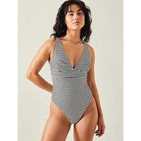 Accessorize Seersucker Plunge Swimsuit - Black/White
