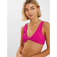 Accessorize Twist Front Crinkle Crop Bikini Top - Pink