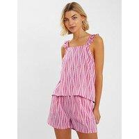 Accessorize Ikat Frill Shoulder Pyjama Set- Pink
