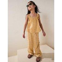 Mango Girls Frill Embroidered Co-Ord Top - Yellow