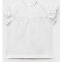 Mango Younger Girls Broderie Cap Sleeve Tshirt - Light Cream