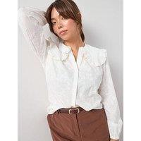 V By Very Curve Collar Detail Embroidered Shirt - White