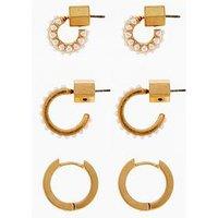 Allsaints Pearl Trio Huggie Earrings Set - Gold