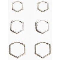 Allsaints Trio Crystal Hex Huggie Earrings - Silver