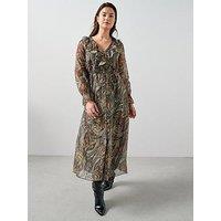The Very Collection Curve Ruffle V Neck Midi Dress - Print