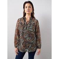 The Very Collection Curve Lurex Longline Blouse - Print