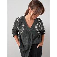 The Very Collection Curve Embellished V Neck Cardigan - Black