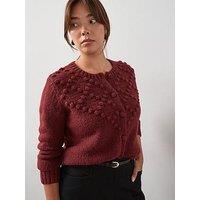 The Very Collection Curve Bobble Knit Crew Neck Cardigan - Red