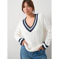 V By Very Curve Cable Contrast Neck Jumper - White