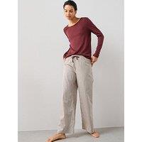 The Very Collection Pointelle Henley With Stripe Woven Wide Leg Pj Set - White