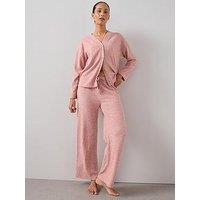 The Very Collection Soft Touch Rib V Beck And Wide Leg Loungewear Set - Pink