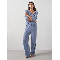 The Very Collection Soft Touch Knit Long Sleeve Top And Wide Leg Pj Set - Blue