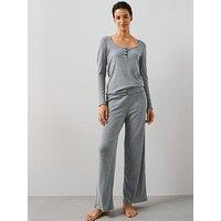 The Very Collection Soft Touch Rib Henley With Wide Leg Pyjama Set - Grey