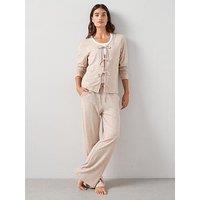 The Very Collection Soft Touch Rib Tie Front And Wide Leg Loungewear Set - Beige