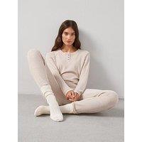 The Very Collection Waffle Textured Henley And Jogger Loungewear Set - Beige