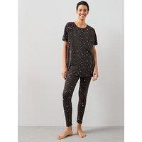 The Very Collection Short Sleeve Aop Star Legging Pj Set - Black