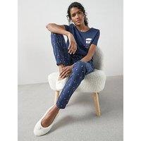 The Very Collection Short Sleeve Coffee Cup And Jogger Pj Set - Navy